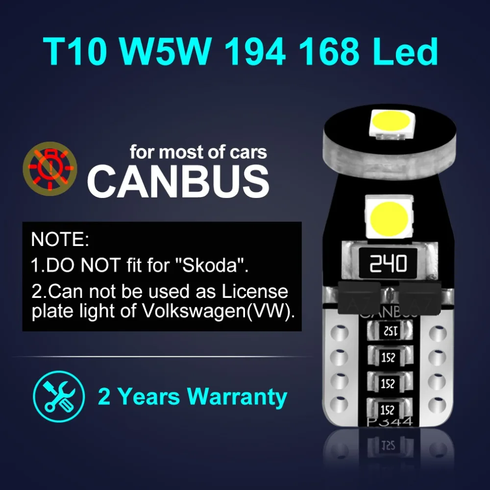 S&D-10stk T10 W5W 194 168 LED Canbus-Fejl Gratis LED Pærer 3030 Chips Bil Indvendig Dør læselamper Dome Lampe 6000K Auto 12V