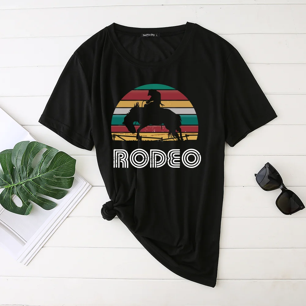 Seeyoushy Rodeo Udskrivning Kvinder ' s T-shirt Kort Ærme Vestlige Cowboy Søde Vintage-Sjove t-shirt til Gaver Tee Shirt Femme