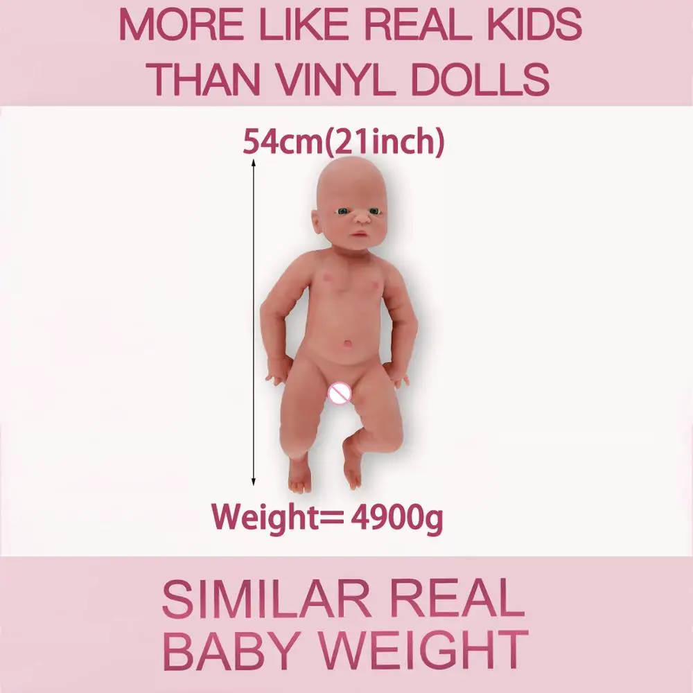 Sender fra USA og Kina WG1511 54cm 4.9 kg Silikone Reborn Dukker Baby Girl Øjne Åbnede Realistisk Bløde Baby Legetøj Gave til Børn