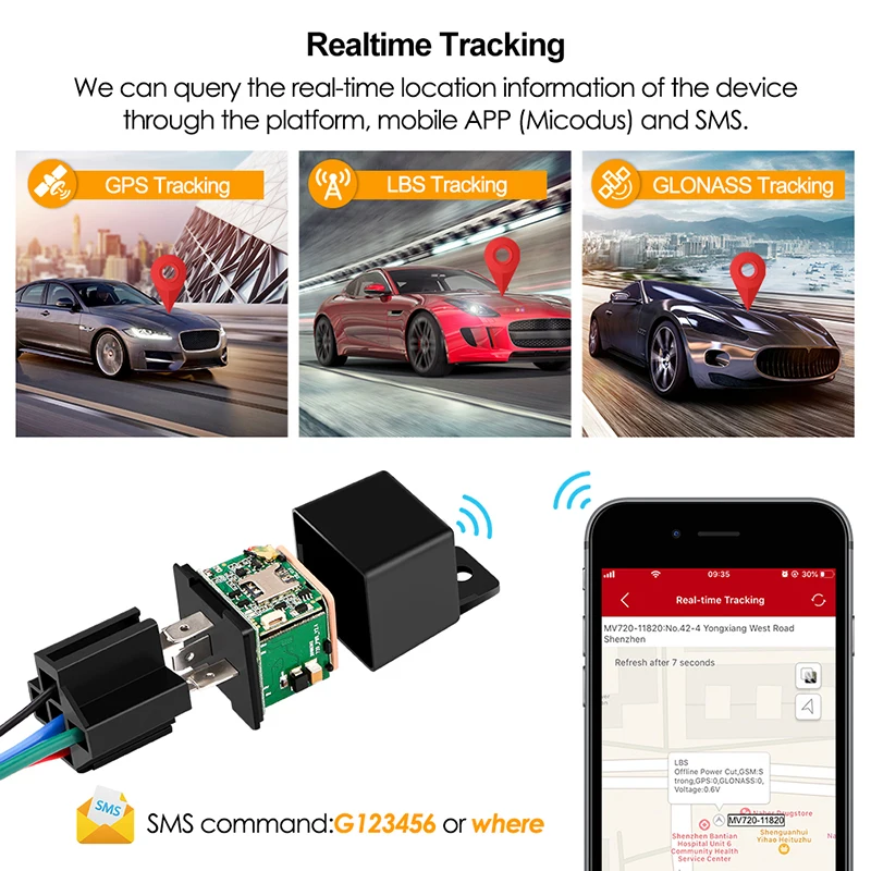 Seneste MV720 Relæ GPS Tracker Bil GPS-GSM Locator Tracking Fjernbetjening Anti-tyveri Overvågning Skære Olie Power Mini Car Tracker