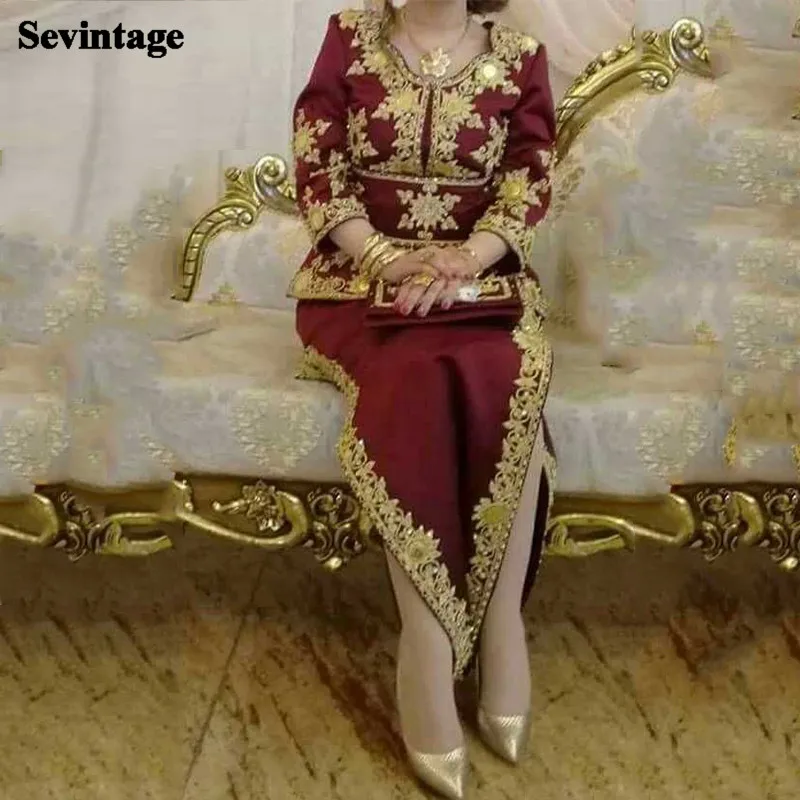 Sevintage Golden Blonde Kaftan Aften Kjoler Karakou Algeriske 3 Peices Aftagelig Prom Kjoler Prinsesse Havfrue Formel Part Kjole