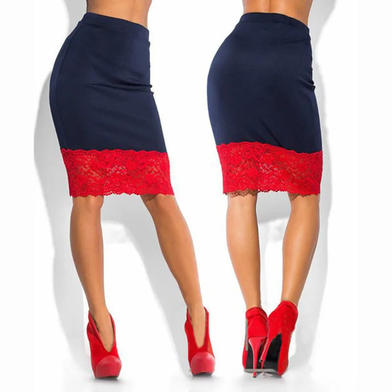 Sexet Kvinder Formelle Stretch, Høj Talje Kort Lace-Mini-Skirt Nederdel, Rød Og Sort Nederdel