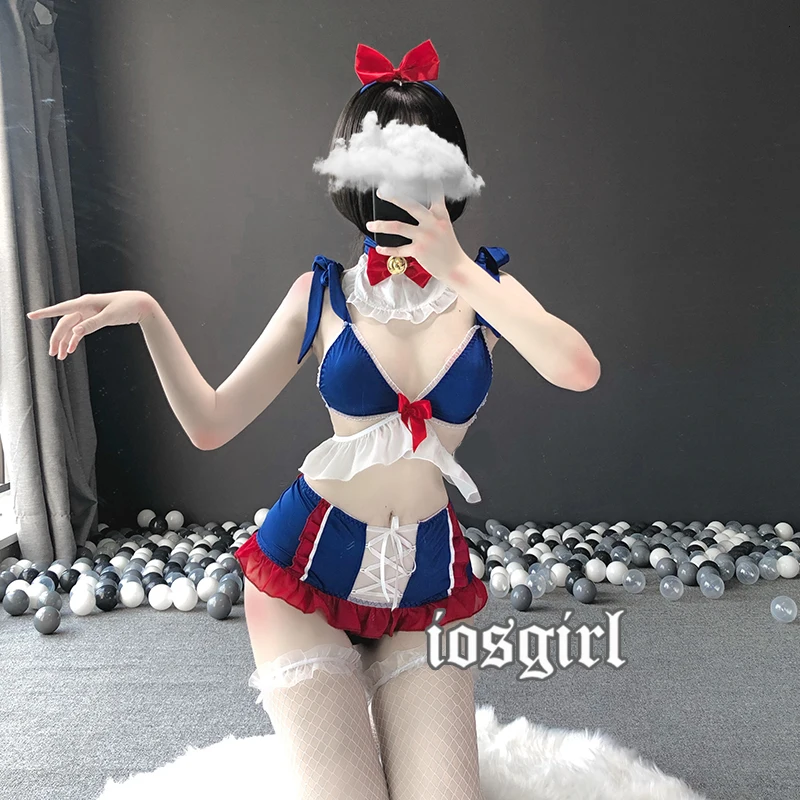 Sexet Kvinder Undertøj Snow White Cosplay Kostume Stuepige Uniform Søde Kawaii Bunny Hale Undertøj Lolita Kjole Bh Og Trusse Sæt