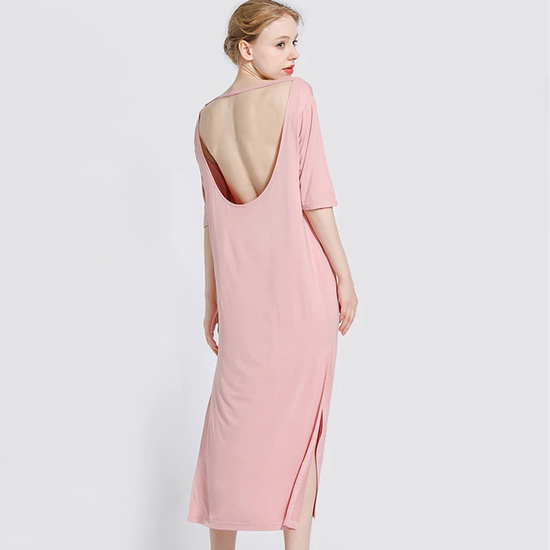 Sexet Ryg-Natskjorter Modal Plus Size Aften Kjole Kvinder SleepShirts Lang Dressing Nightgowns Løs Nattøj Home Service
