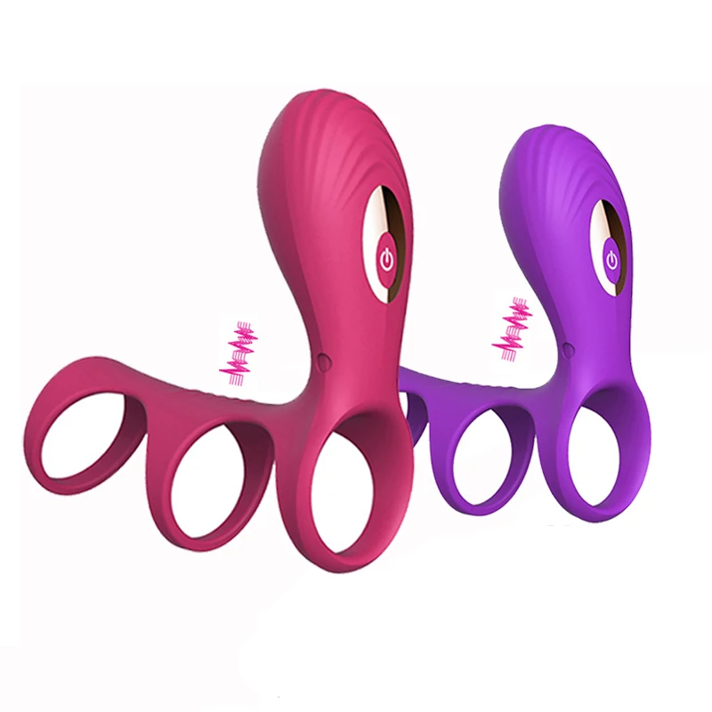 Silikone 3-ring Vibrerende Penisring Ejakulation Forsinkelse Cockring Vibrator Klitoris Stimulator Voksne, Par sexlegetøj til Mænd Mandlige