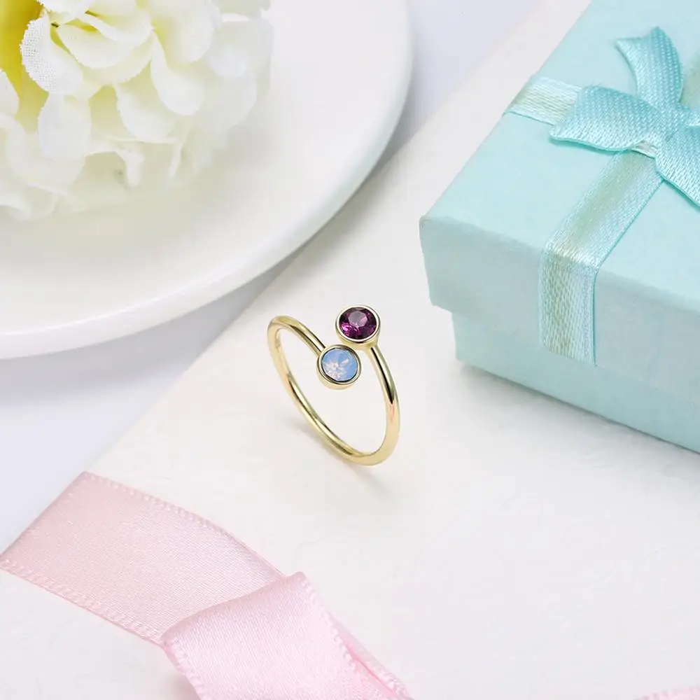 SILVERHOO 925 Sterling Sølv Ringe For Kvinder Justerbar Åbning, Romantisk Farve Østrig Krystal Kvindelige Ring Smykker