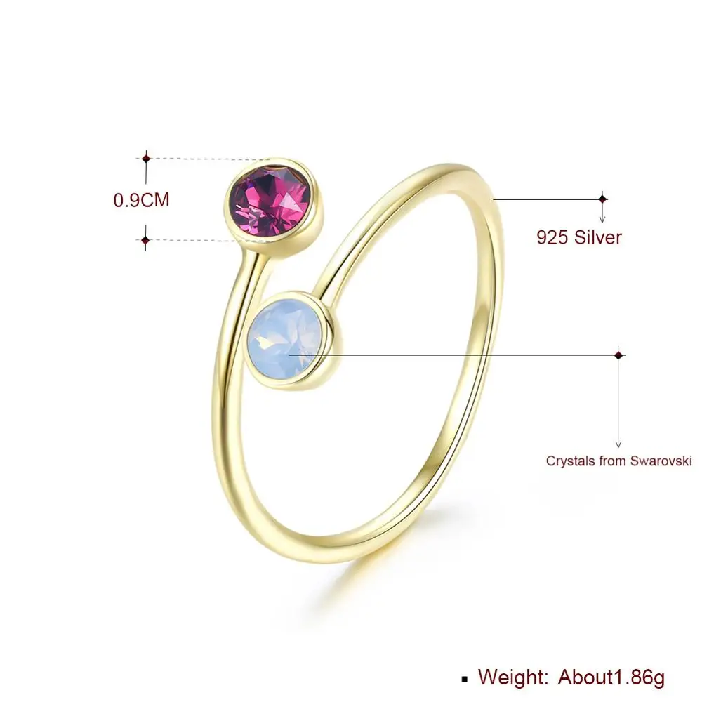 SILVERHOO 925 Sterling Sølv Ringe For Kvinder Justerbar Åbning, Romantisk Farve Østrig Krystal Kvindelige Ring Smykker