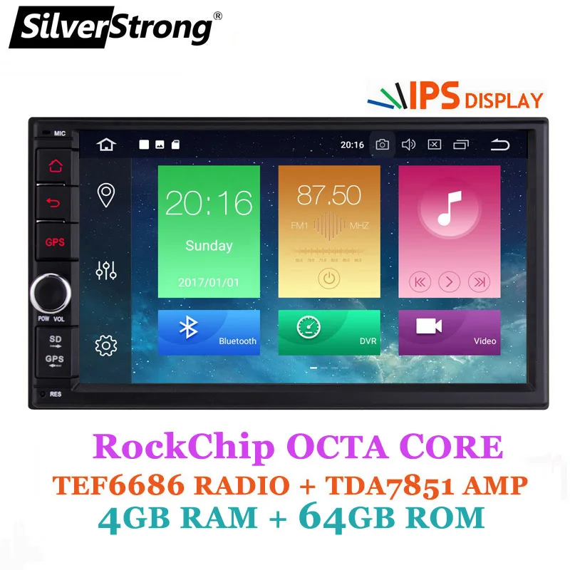 SilverStrong, 2 din Bil Radio GPS-multimedia-Afspiller, Android Universal auto Stereo Afspiller, Autoradio GPS, W4G 32G DSP 7062M3-x5