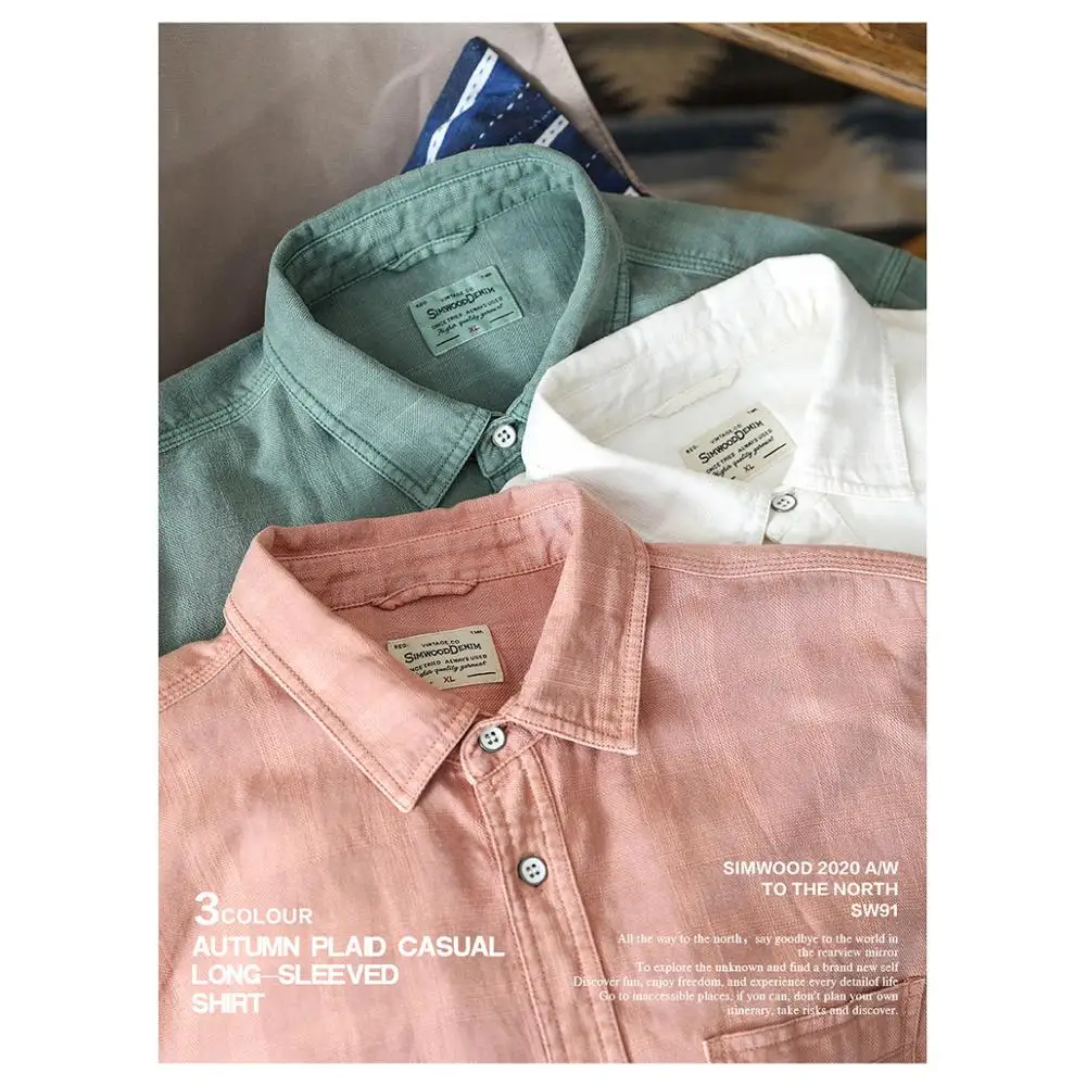 SIMWOOD 2020 Efterår og Vinter Nye Rejst Ind Shirts til Mænd Tøjet Vasket Vintage Æstetiske Plaid i Bomuld Plus Size Shirts