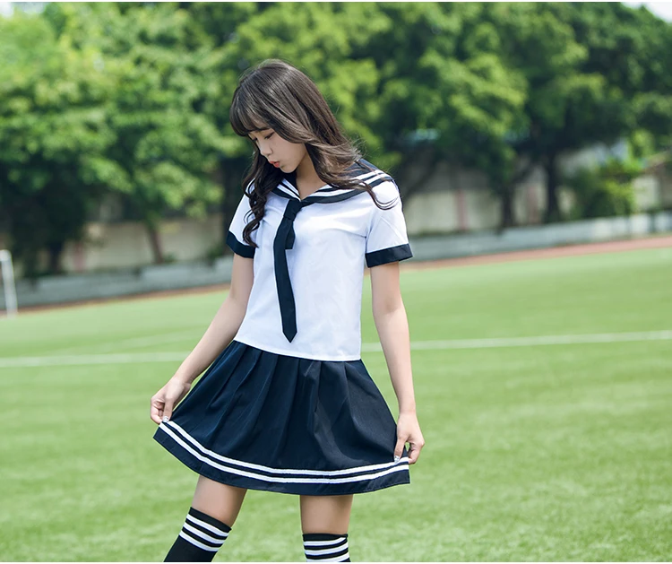 Skole uniform sæt Studerende ensartet uafgjort matroskrave sæt Tabel kostume Japansk skole Pige uniform Sommer