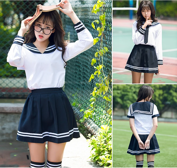 Skole uniform sæt Studerende ensartet uafgjort matroskrave sæt Tabel kostume Japansk skole Pige uniform Sommer