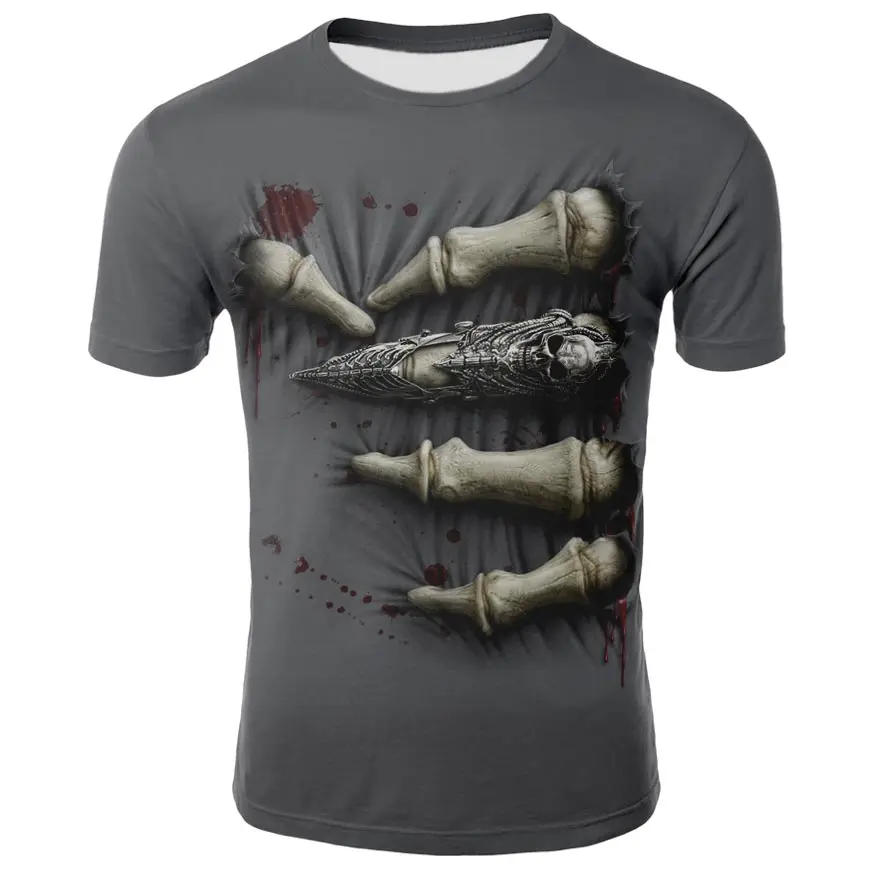 Skull T-shirt Mænd Skelet T-shirt Punk Rock Tshirt Pistol T-shirts, 3d-Print T-shirt med Vintage Gotiske Herre Beklædning Sommer toppe