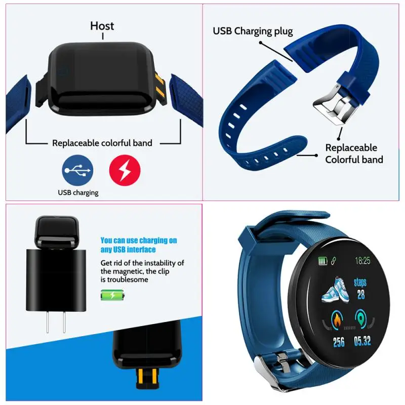 Smart Ur D18 Fitness Ure Blodtryk Smartwatch Bluetooth4.0 USB-Opladning Kvinder Smart Ur Vandtæt Sport Trackers