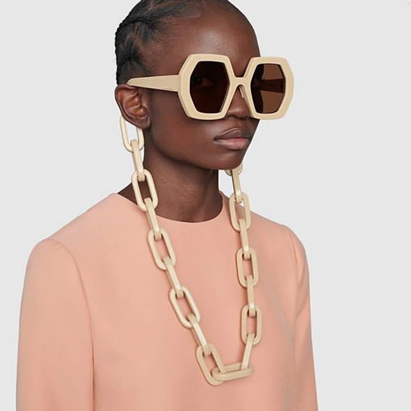 Smarte Vintage Polygon Kæde Solbriller Til Kvinder Nye Mode Med Lang Kæde Sol Briller Kvindelige Sort Beige Punk-Brillerne Mænd Nuancer