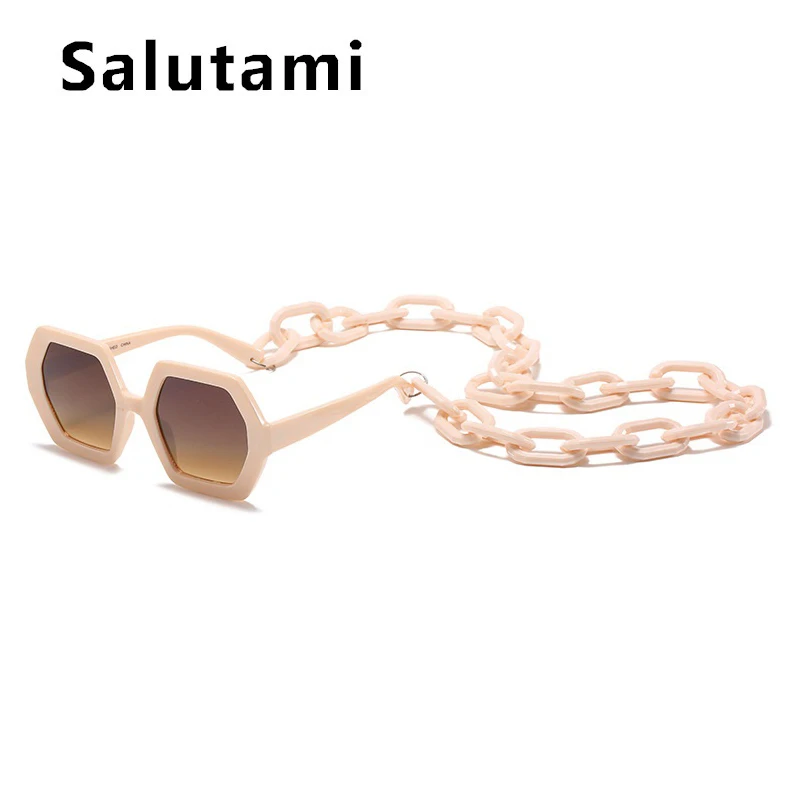 Smarte Vintage Polygon Kæde Solbriller Til Kvinder Nye Mode Med Lang Kæde Sol Briller Kvindelige Sort Beige Punk-Brillerne Mænd Nuancer