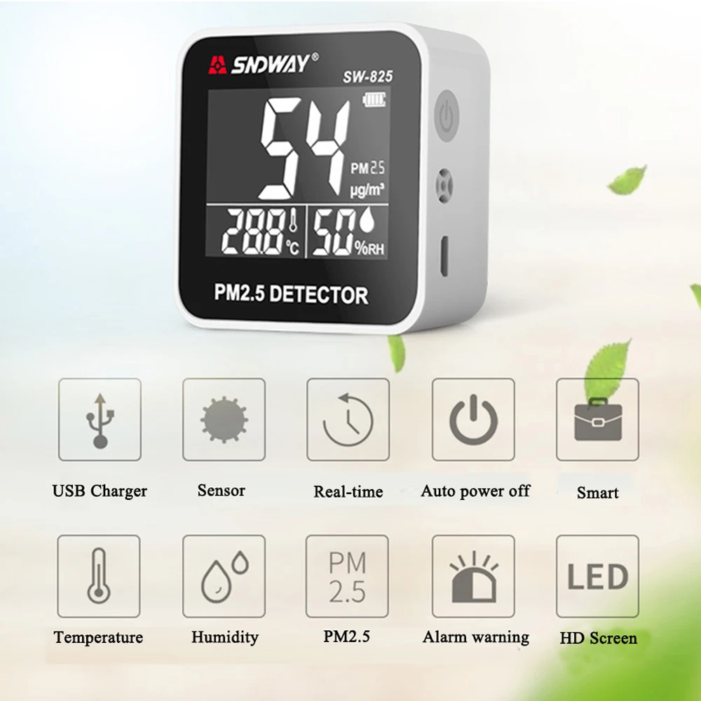 Sndway Air Quality Monitor Gas Analyzer Laser PM2.5 Particle Detector Temperatur Måle Fugtighed Meter Diagnostisk Værktøj