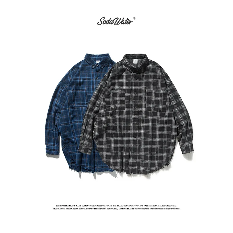 SODAWATER Mænd 2019 Efteråret Nye Streetwear Mænd Shirt med Lange Ærmer Casual Plaid Bomuld Skjorte For Mænd i Japan Style Løs Shirts 004W17