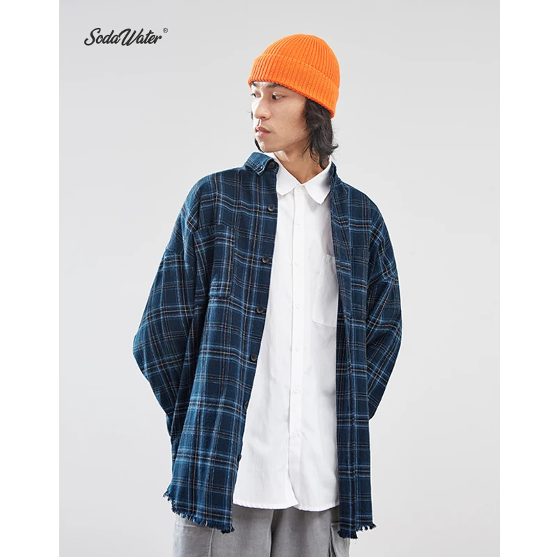 SODAWATER Mænd 2019 Efteråret Nye Streetwear Mænd Shirt med Lange Ærmer Casual Plaid Bomuld Skjorte For Mænd i Japan Style Løs Shirts 004W17