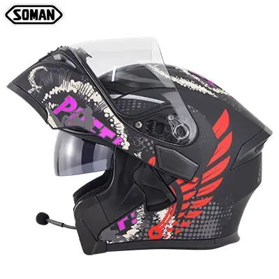 SOMAN Motorcykel Hjelm Bluetooth Dobbelt Linse Full Face Hjelm Racing Motorcykel med Bluetooth-Headset, Flip Op Modulære Casco Moto