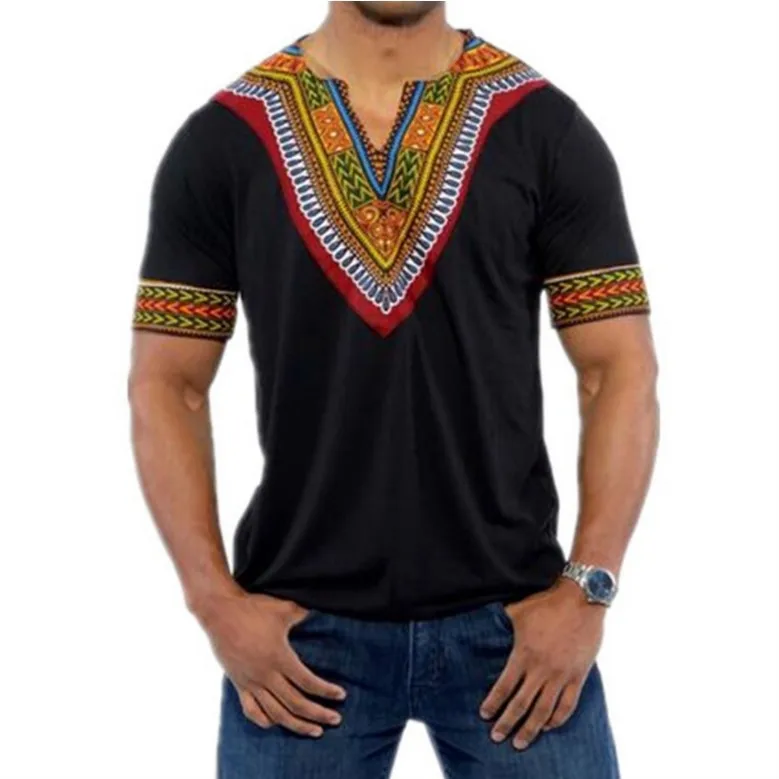 Sommeren Afrikanske Mænd T-shirts Dashiki Tøj Afrika Top Dashiki Print Rige Bazin Casual kortærmet T-Shirt Man Folk Streetwear