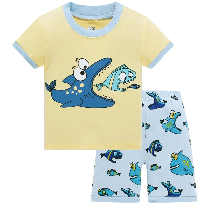 Sommeren Drenge Pyjamas Sæt Haj Korte Ærmer Børns Nattøj i Bomuld Kids undertøj, Pyjamas sovende passer