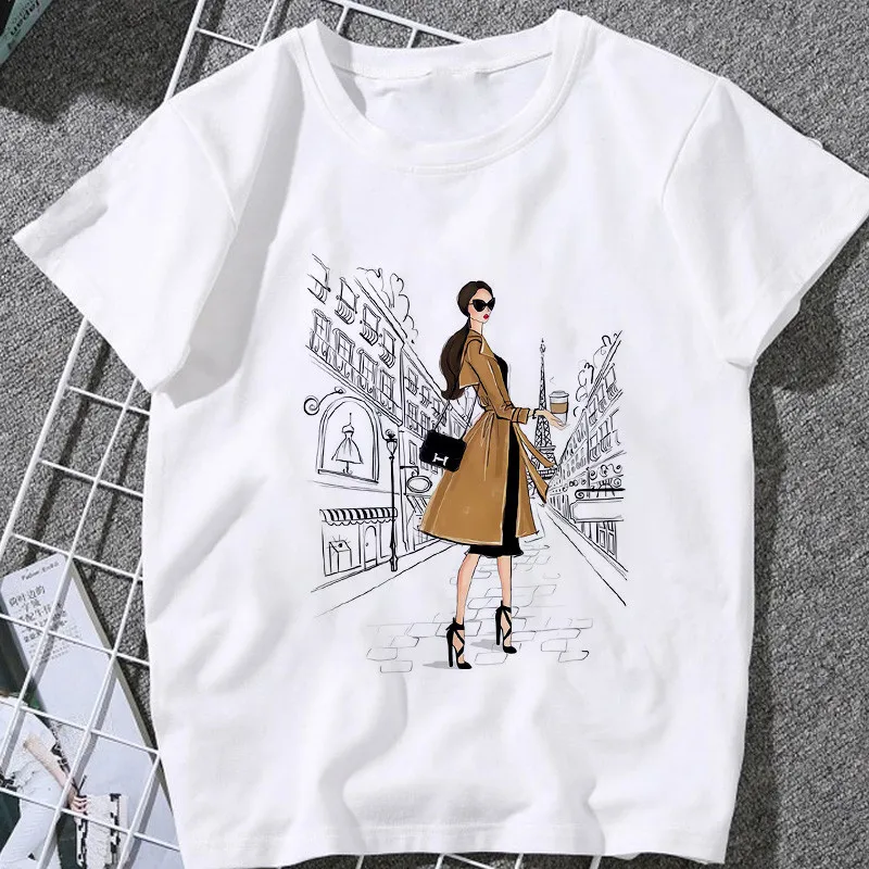 Sommeren Kvinder T-shirt 2020 Mode skønhed champagne mønster Udskrivning Tshirt Harajuku Fritid Streetwear Kvinde Tøj Tshirt
