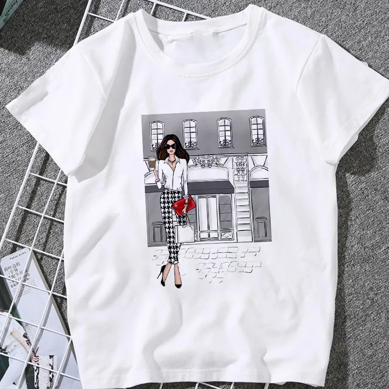 Sommeren Kvinder T-shirt 2020 Mode skønhed champagne mønster Udskrivning Tshirt Harajuku Fritid Streetwear Kvinde Tøj Tshirt