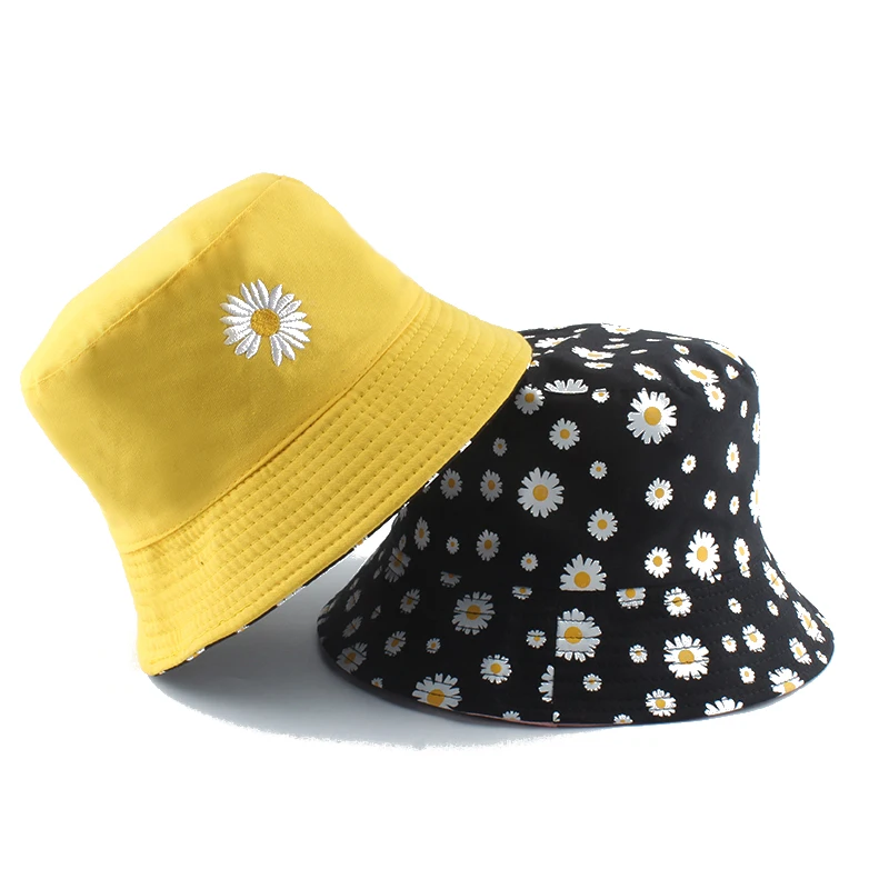 Sommeren Tusindfryd Bucket Hat Kvinder Mode Bomuld Sol Hatte Reversible Bob chapeau Femme Blomster Panama Hat Fiskeren Hat