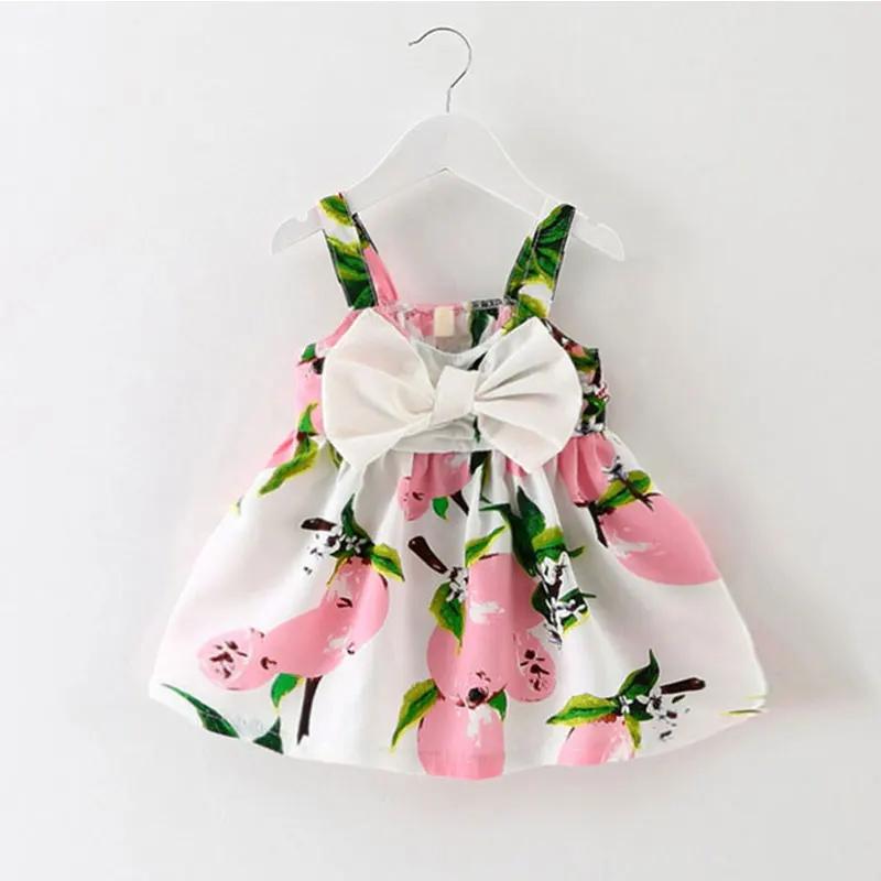 Spædbarn baby tøj brand design ærmer og med print bue kjole 2016 sommer piger, baby tøj, cool bomuld party prinsesse kjoler