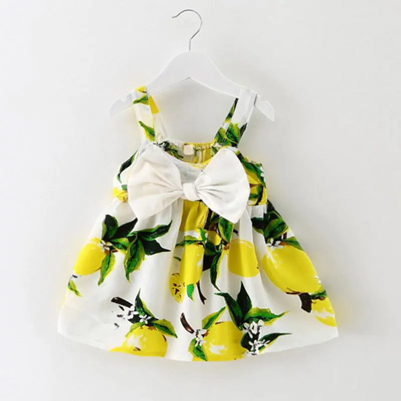 Spædbarn baby tøj brand design ærmer og med print bue kjole 2016 sommer piger, baby tøj, cool bomuld party prinsesse kjoler