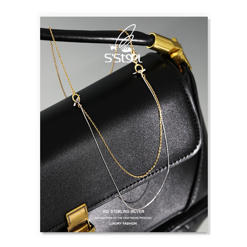 S'STEEL Lagdelte halskæder For Kvinder 925 Sterling Sølv koreansk Design-Dobbelt-lag Farve Kæde Halskæder Collana Donna Smykker