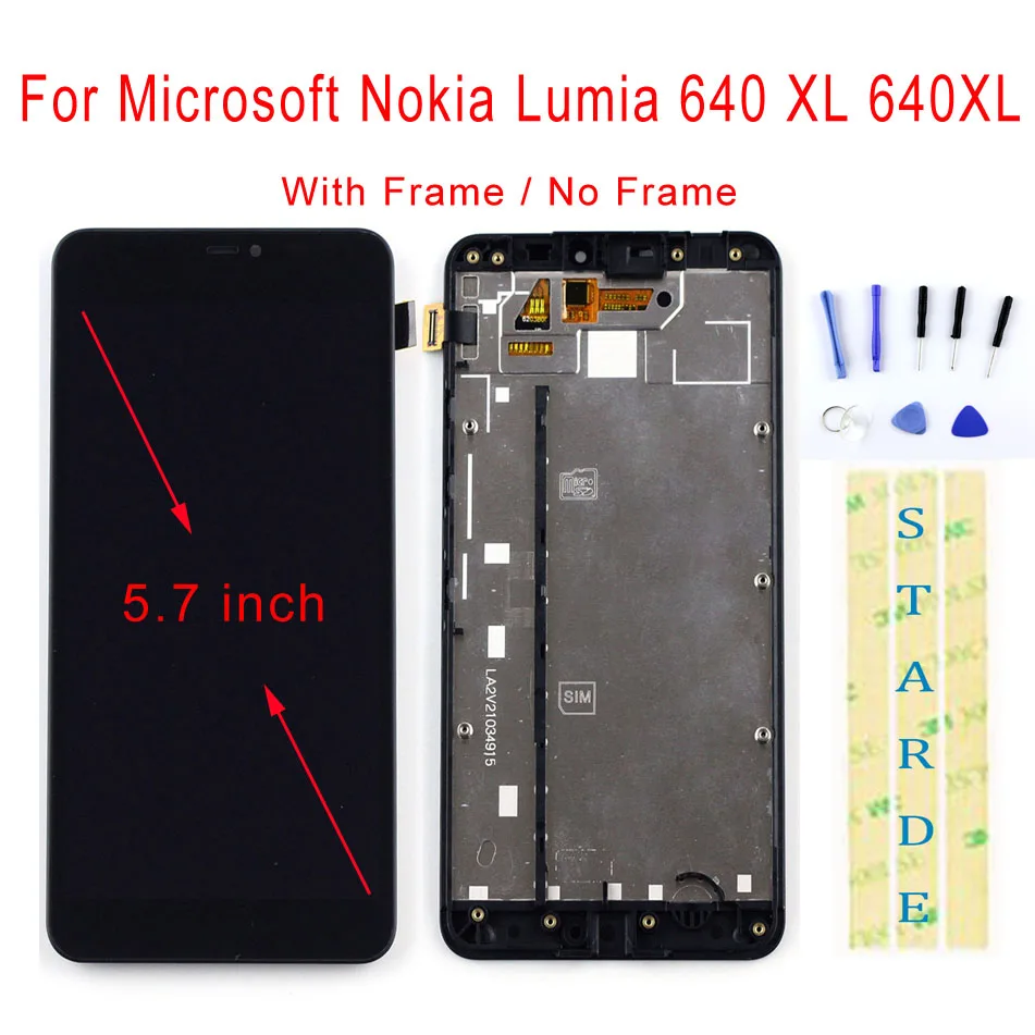 STARDE Udskiftning LCD-For Microsoft-Nokia Lumia 640 XL 640XL LCD-Skærm Touch screen Digitizer Assembly Ramme 5.7