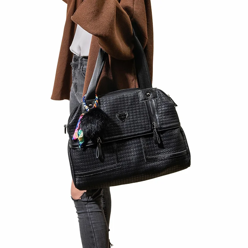 Store 39cm kvinder læder taske Boston kvindelige tote taske soft læder shopping taske sort kvinder håndtaske nye brand design skulder