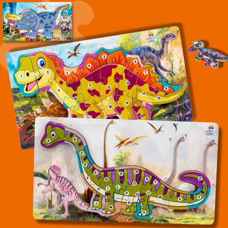 Store 3D-Puslespil i Træ Dinosaur Gåder yrelsen Alfanumeriske Puslespil engelske Alfabet Digitals Kognition Legetøj til Børn, Familie spil