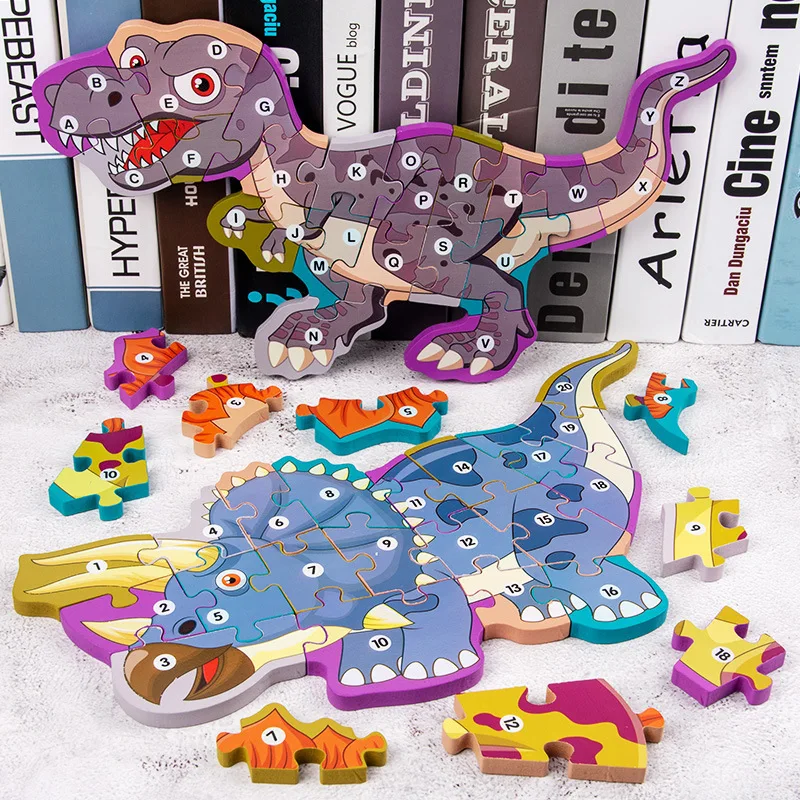 Store 3D-Puslespil i Træ Dinosaur Gåder yrelsen Alfanumeriske Puslespil engelske Alfabet Digitals Kognition Legetøj til Børn, Familie spil