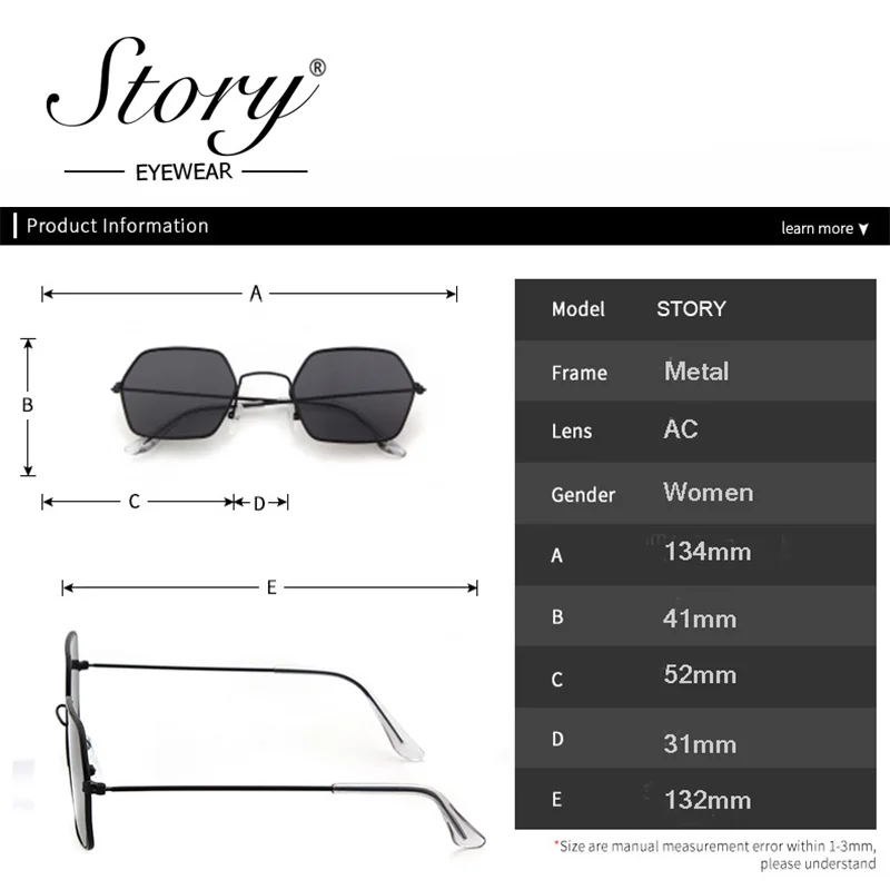 STORY Mode solbriller kvinder 2019 Brand designer sekskant metal ramme mirror linse vintage solbriller nuancer til kvinder S-J3403E