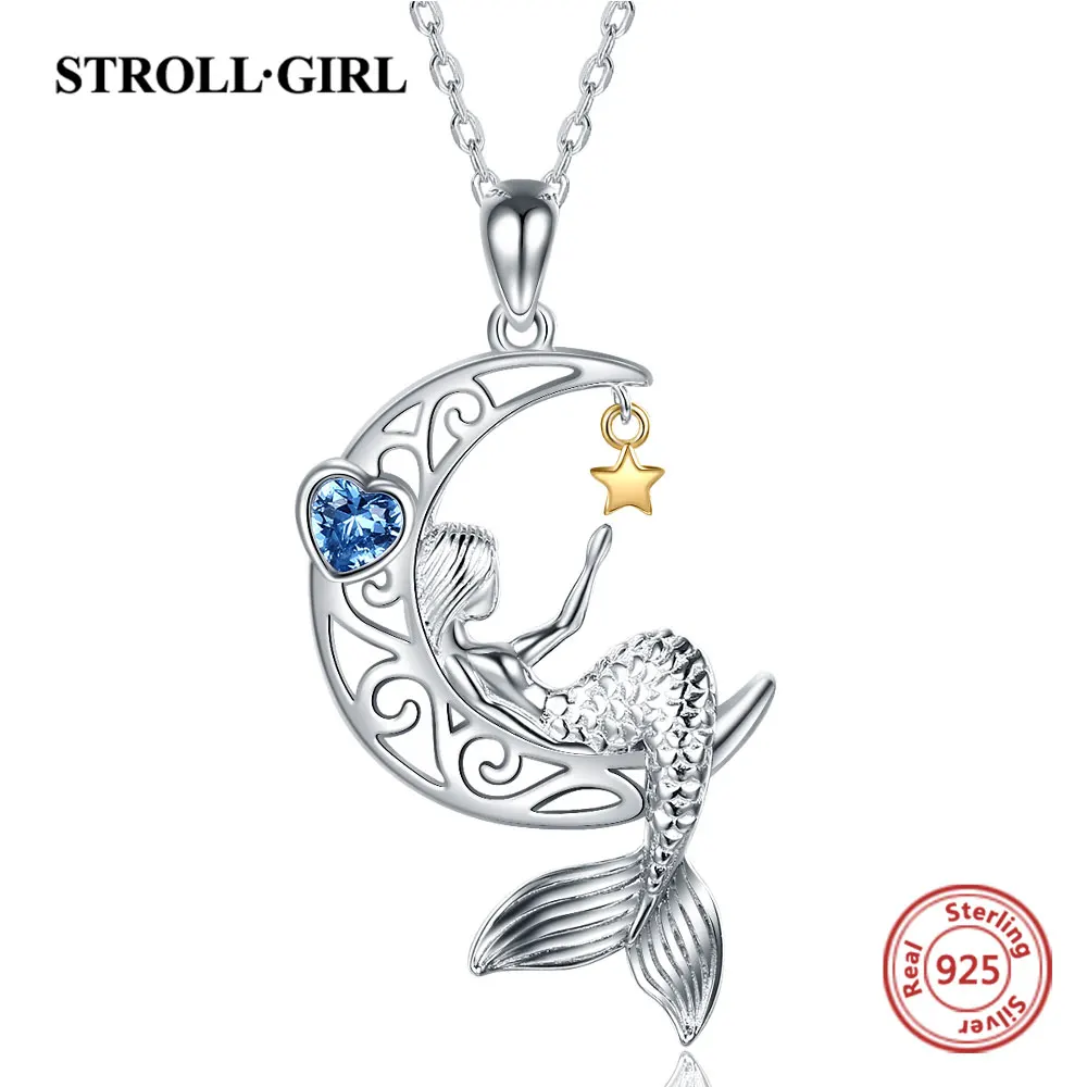 Strollgirl 925 Sterling Sølv Skønhed Fishtail Vedhæng Kæde Havfrue Cz Moon-Stjerne Halskæde til Kvinder Mode 2020 Smykker Gave