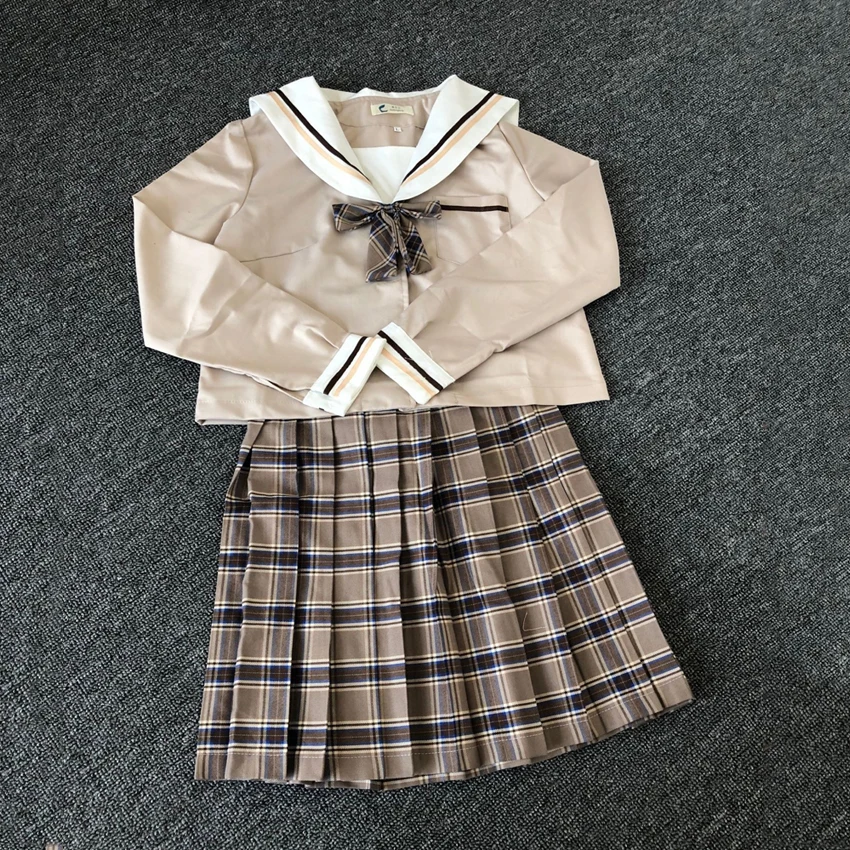 Studerende Piger School Uniform Japansk koreansk Stil Kvinder JK Passer til Fuld Ærmet Bluse Ternet Nederdel Efterår og Vinter High School Passer til