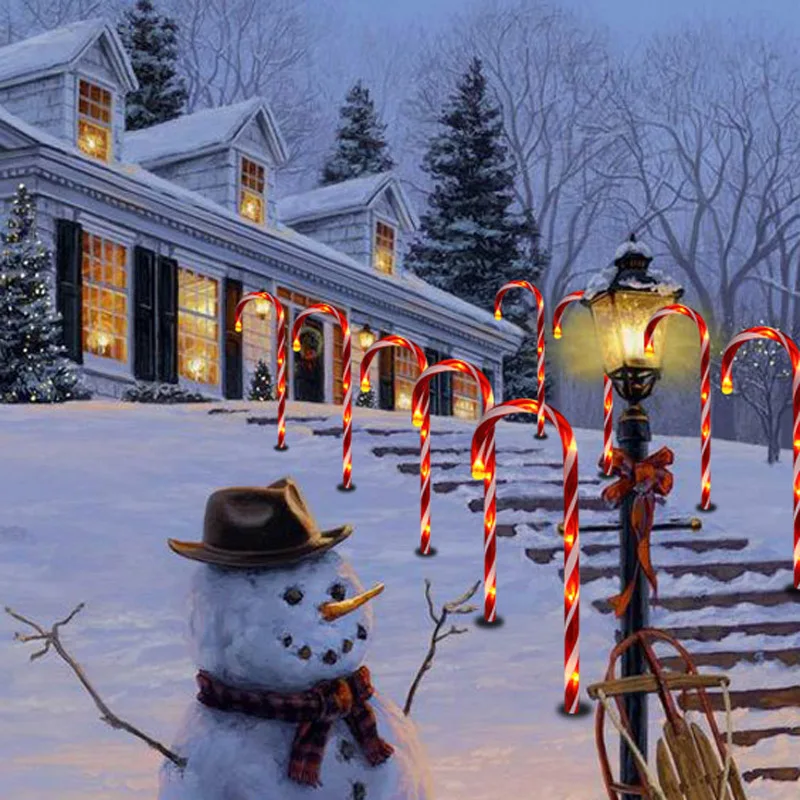 Sukkerrør LED lys Jul haven pathway lys, xmas jul julepynt til hjem candy cane nye år indretning