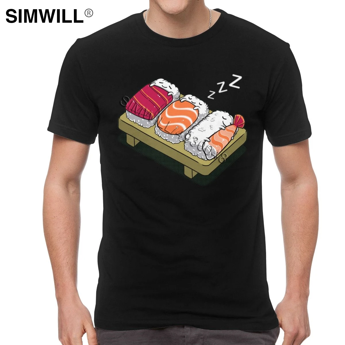 Sushi t-Shirt til Mænd Øko Bomuld Japansk Mad T-Shirt Korte Ærmer Rund Krave Tshirt Grafiske Tees Regular Fit Toppe Apparel
