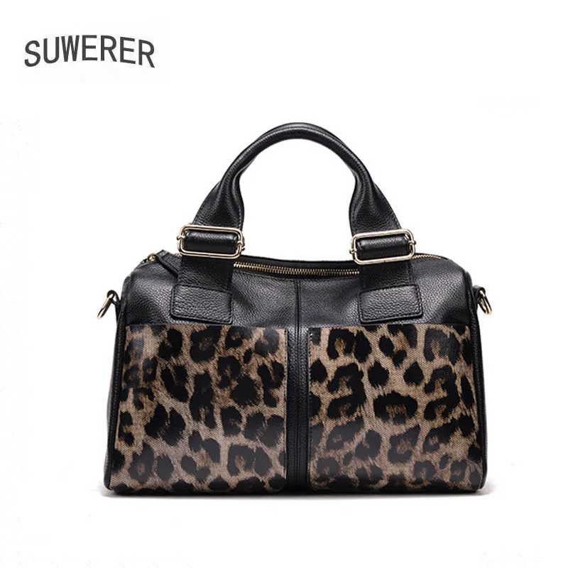 SUWERER 2020 Ny Ægte Læder kvinder taske mode Luksus Leopard print koskind taske woomen berømte mærke tasker tote taske