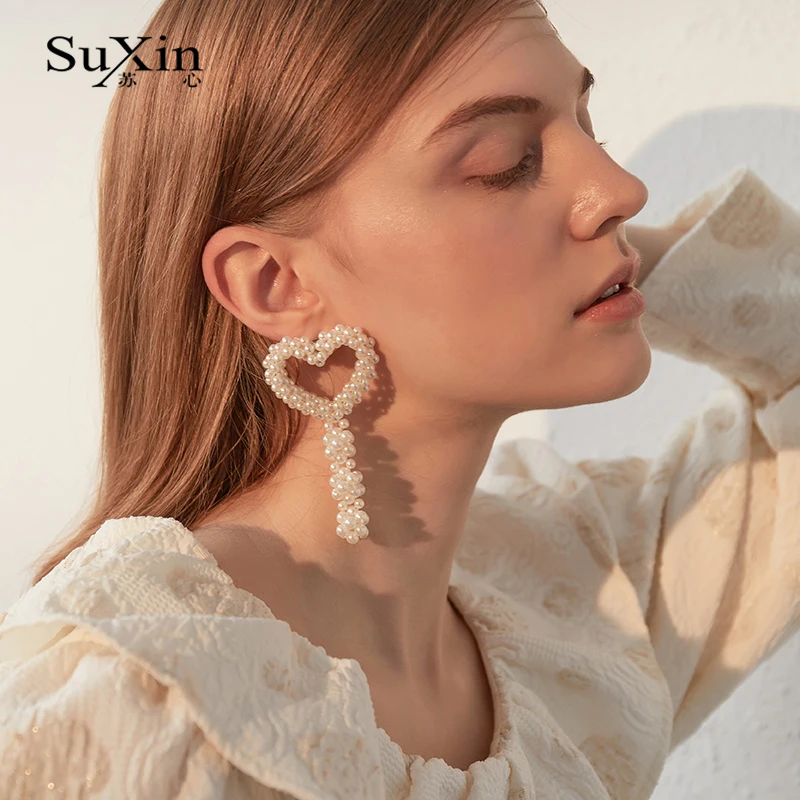 SuXin øreringe 2020 ny simpel elsker magic wand temperament øreringe til kvinder perle vedhæng øreringe smykker gave