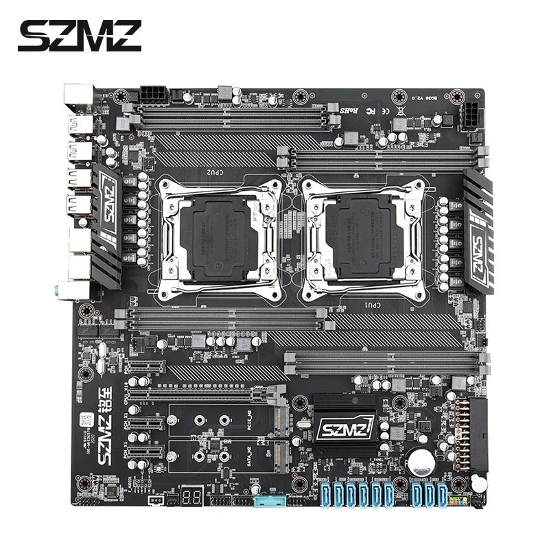 SZMZ X99 Dual CPU Bundkort Socket LGA 2011-3 Dual Gigabit Ethernet , USB3.0,9* SATA3.0, NVMe M. 2, 8* Op til 256 gb DDR4