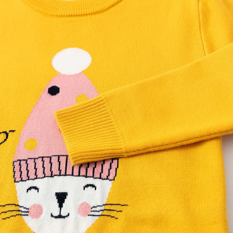 Sød kat gul grå piger trøjer bomuld kids strikket bære fall winter pullover børn s tøj til 100-140