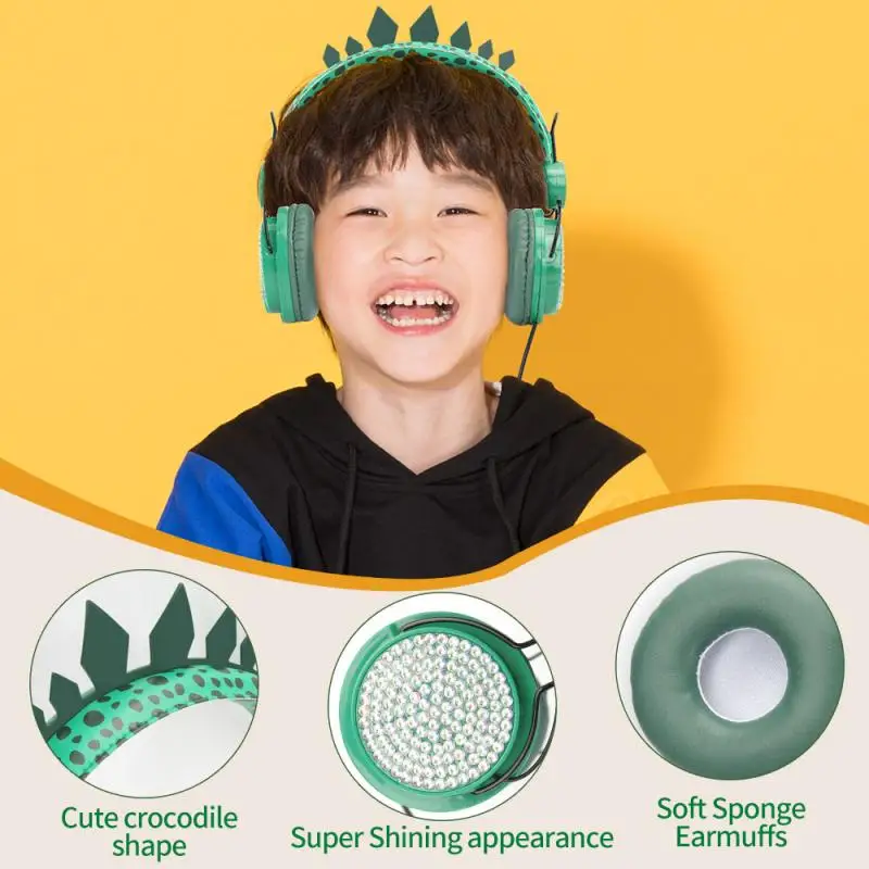 Søde Børn Jurassic Dinosaur Hovedtelefoner 3,5 mm Headset Børn Hovedtelefon Med Dekorative Ører Til Drenge Og Piger