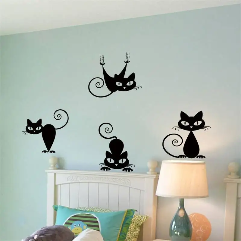 Søde wall stickers af 4 katte hænge på væggen i børneværelset wall stickers spil værelse til stuen fest dekoration kunst Vægmaleri