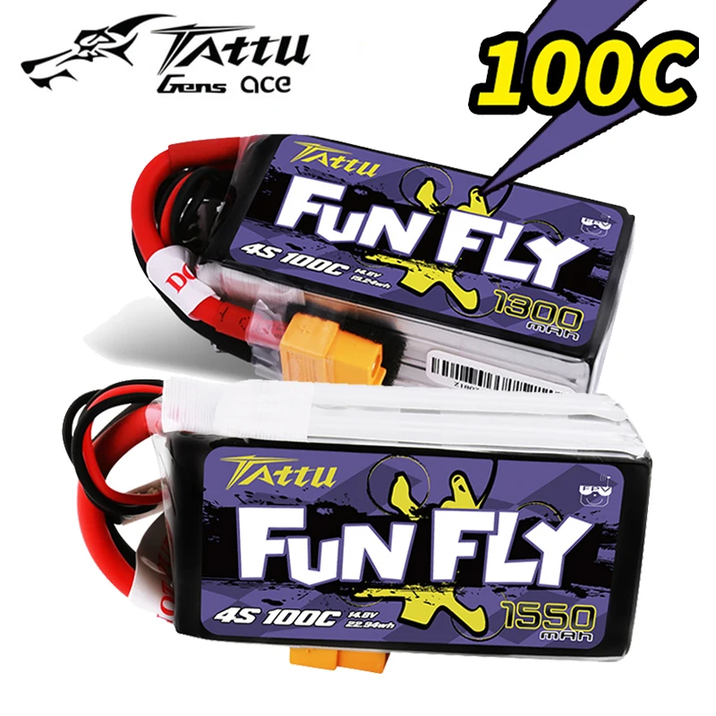 TATTU FunFly Serie 1300mAh 1550mAh 1800mAh 11.1 V 14,8 V 22.2 V 100C med XT60 Stik til for FPV 250 230 210 180 Størrelsen Drone