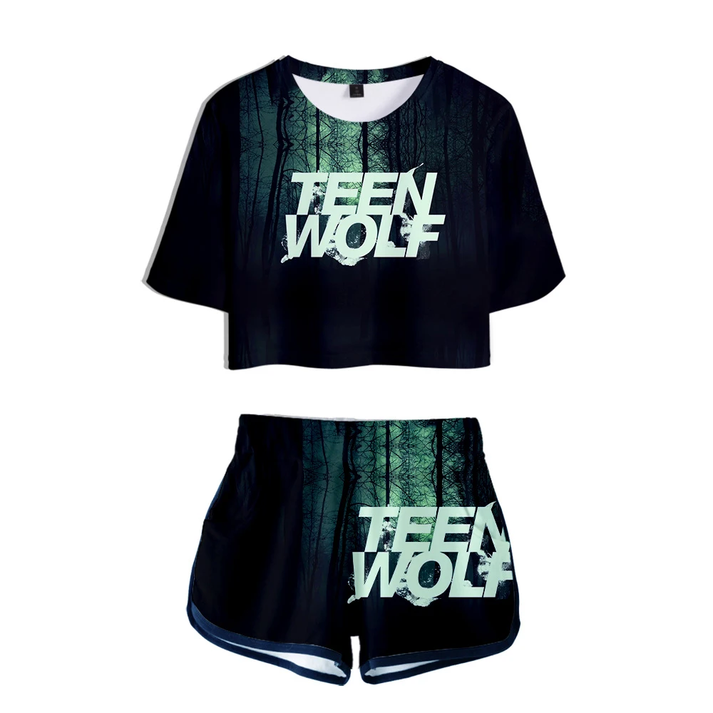 Teen Wolf Science Fiction 3D Passer til To-delt Sæt Sommeren Korte Ærmer Afgrøde Top+Shorts Streetwear Teen Wolf Tøj Kvinders Sæt
