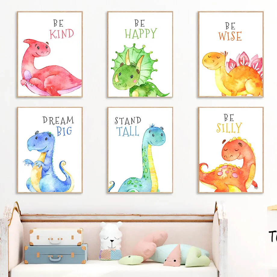 Tegnefilm Dinosaur Citater Væg Kunst, Lærred Maleri Nordiske Plakater Og Prints Væg Billeder Til Baby Dreng Kids Room Indretning Børnehave