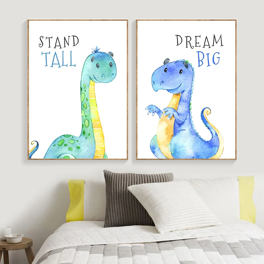 Tegnefilm Dinosaur Citater Væg Kunst, Lærred Maleri Nordiske Plakater Og Prints Væg Billeder Til Baby Dreng Kids Room Indretning Børnehave